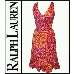 Lauren Ralph Lauren Red and Pink Midi Dress